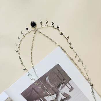 Lanț metalic pentru talie pentru femei, cu ciucuri și pandantiv în formă de fulger, lanț de talie cu două straturi, lungime 80–100 cm