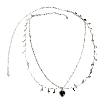 Lanț metalic pentru talie pentru femei, cu ciucuri și pandantiv în formă de fulger, lanț de talie cu două straturi, lungime 80–100 cm