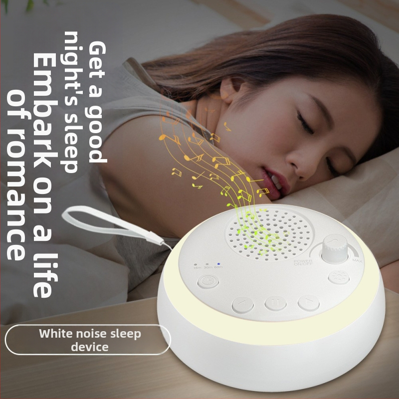 Miego įrenginys su baltojo triukšmo, kvėpuojančia šviesa ir muzika — veikiantis baterijomis, 8–12 val. veikimo laikas, įmontuotas 800–1000 mAh akumuliatorius, laikmatis ir muzikinės funkcijos