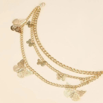Colieră talie metalică cu pandantiv fluture, design multistrat, pentru femei adulte
