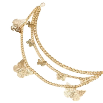 Colieră talie metalică cu pandantiv fluture, design multistrat, pentru femei adulte