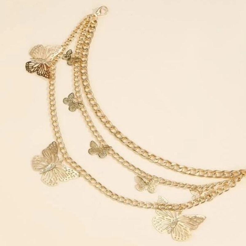 Colieră talie metalică cu pandantiv fluture, design multistrat, pentru femei adulte