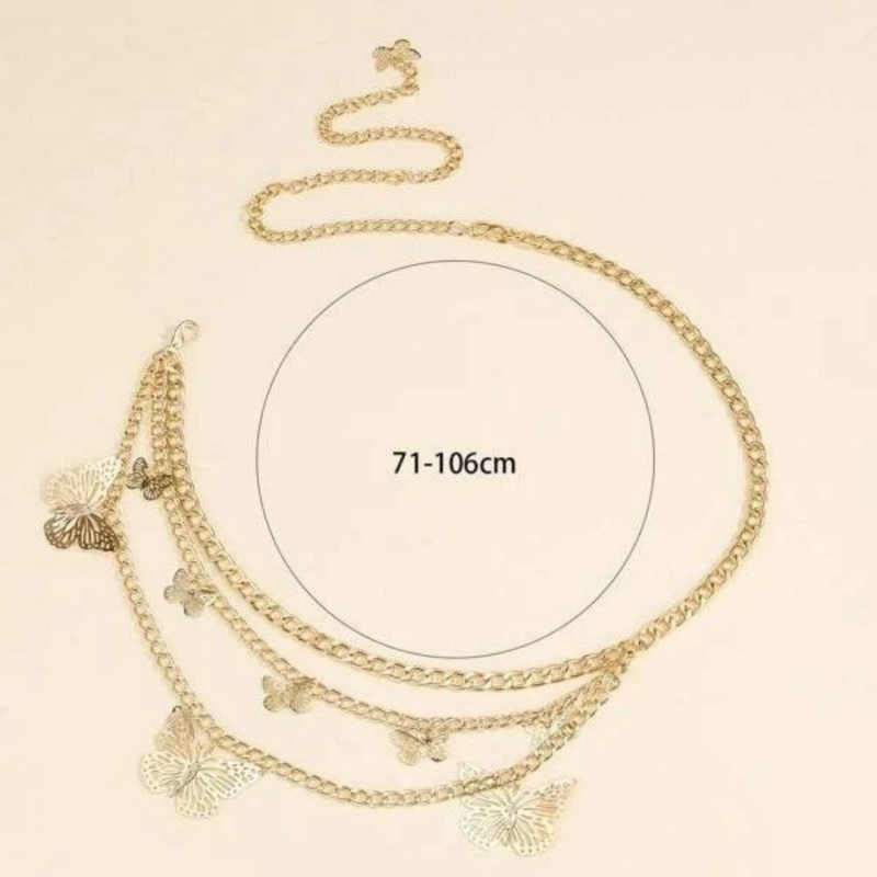 Colieră talie metalică cu pandantiv fluture, design multistrat, pentru femei adulte