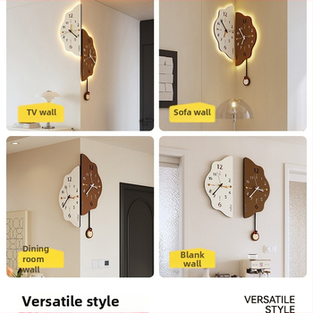 Ceas de perete de colț pentru living, alimentat cu baterie, Mișcare Meisd, carcasă acrilică și cadran acrilic