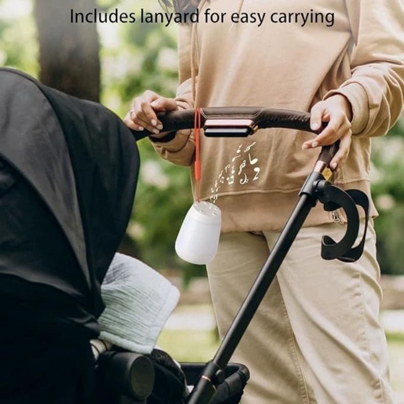 Baba alvássegítő fehér zajjal, éjjeli fénnyel és hangszóróval — hordozható alvóeszköz időzítő és zenei funkciókkal; száraz elemről működik; üzemidő 8–12 óra; kapacitás 1200–2000 mAh; cserélhető elem