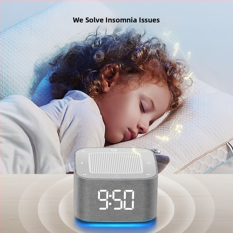 Baltā trokšņa miega palīgs ar Bluetooth skaļruni un krāsainu elpojošu gaismu, iebūvēta akumulatora, 6-8 stundu darbības laiks, attālinātais vadības pults ar taimeri un mūzikas funkcijām