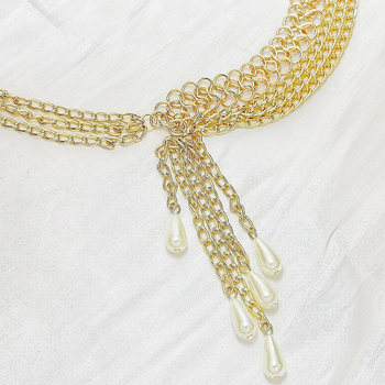 Lanț de talie din aliaj cu pandantiv din perle artificiale, stil fashion