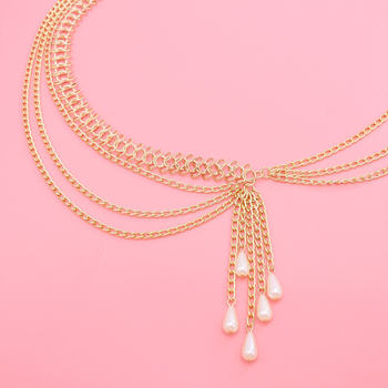 Lanț de talie din aliaj cu pandantiv din perle artificiale, stil fashion