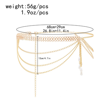 Lanț de talie din aliaj cu pandantiv din perle artificiale, stil fashion