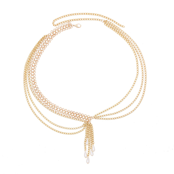 Lanț de talie din aliaj cu pandantiv din perle artificiale, stil fashion