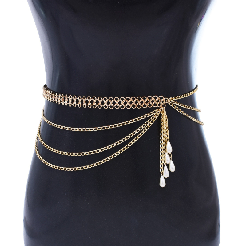Lanț de talie din aliaj cu pandantiv din perle artificiale, stil fashion