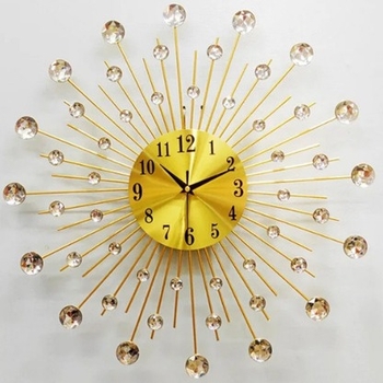 Ceas de perete, decor cu stele, mecanism analog cuarț, carcasă rotundă din metal, cadran din aluminiu, alimentare cu baterie