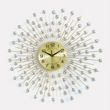 Ceas de perete, decor cu stele, mecanism analog cuarț, carcasă rotundă din metal, cadran din aluminiu, alimentare cu baterie