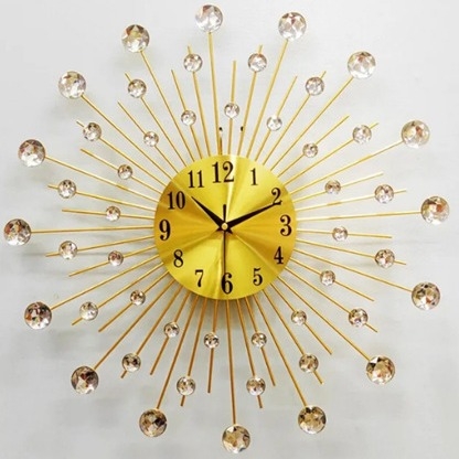 Ceas de perete, decor cu stele, mecanism analog cuarț, carcasă rotundă din metal, cadran din aluminiu, alimentare cu baterie