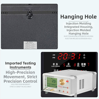 Nástenné hodiny s LED displejom, večný kalendár, teplomer, meranie vlhkosti a budík