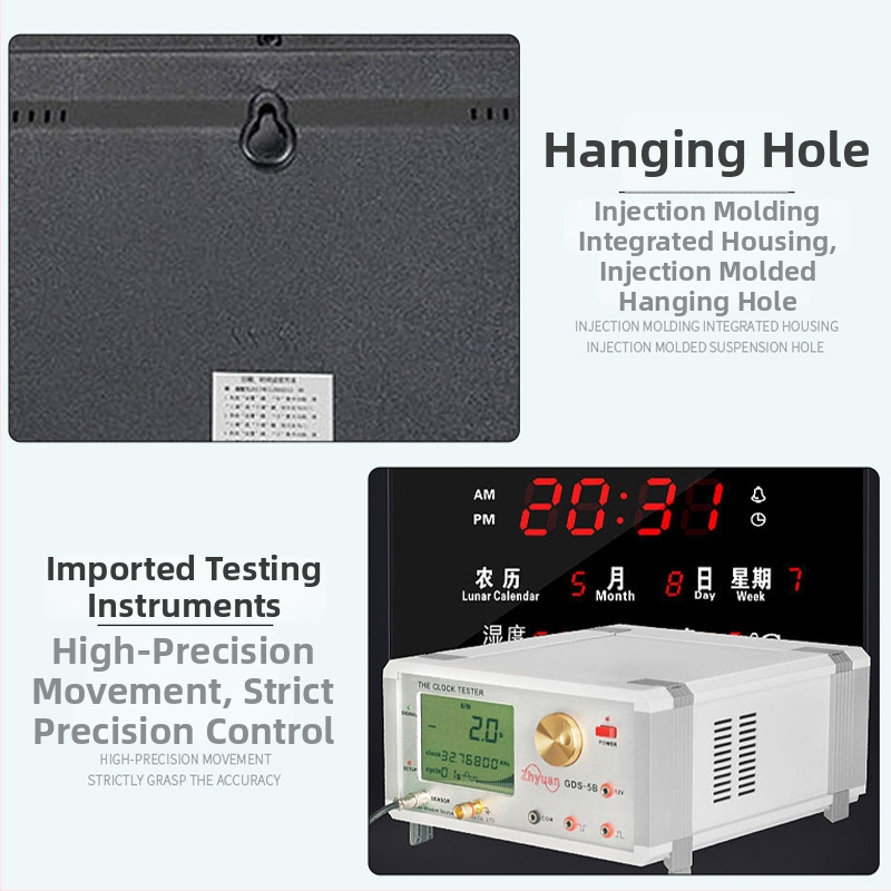 Nástenné hodiny s LED displejom, večný kalendár, teplomer, meranie vlhkosti a budík