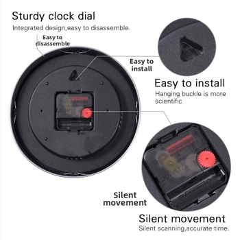 Stenné hodiny s kvartzovým pohybom s tichým chodom, kruhový plastový kryt, ciferník s číslami, batériové napájanie, akrylové zrkadlo