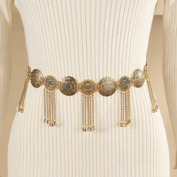 Lanac za struk — metal, etnički boemski ukras s resicama, dizajn s jednim krugom