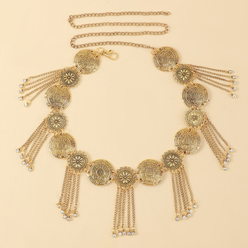 Lanac za struk — metal, etnički boemski ukras s resicama, dizajn s jednim krugom