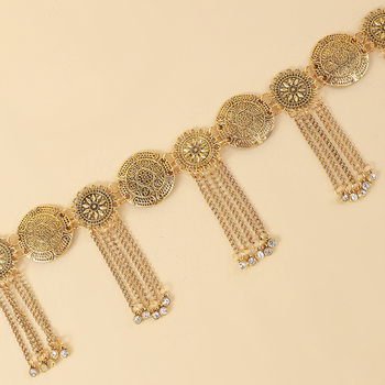 Lanac za struk — metal, etnički boemski ukras s resicama, dizajn s jednim krugom