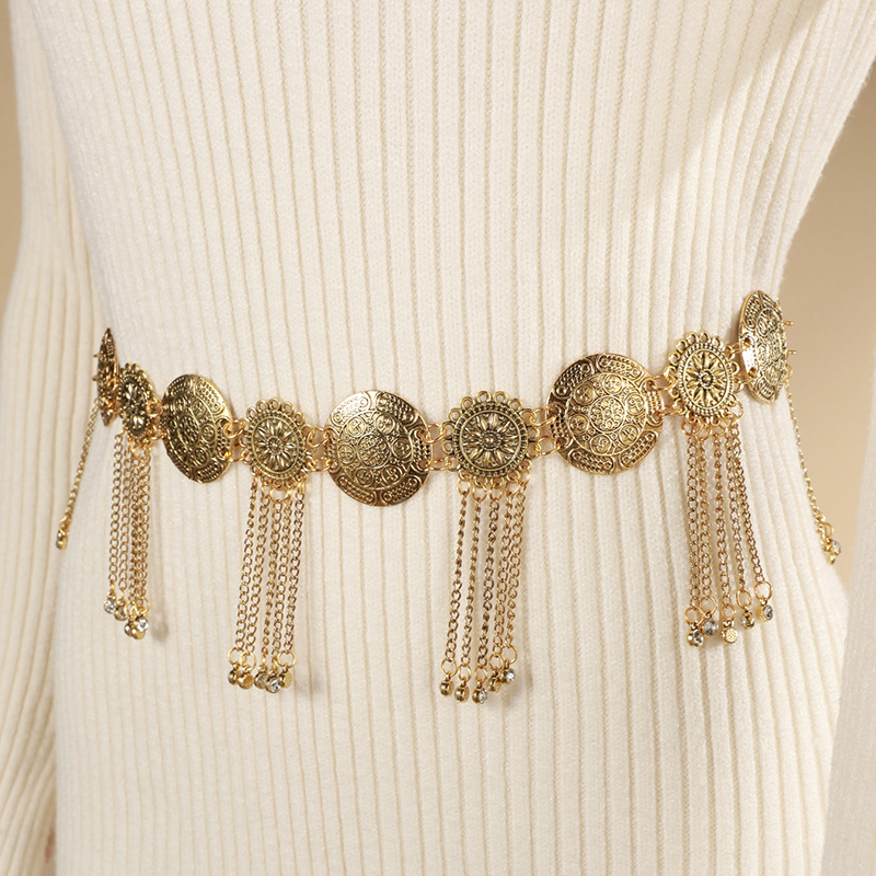 Lanac za struk — metal, etnički boemski ukras s resicama, dizajn s jednim krugom