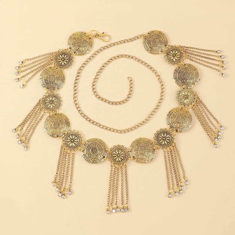 Lanac za struk — metal, etnički boemski ukras s resicama, dizajn s jednim krugom