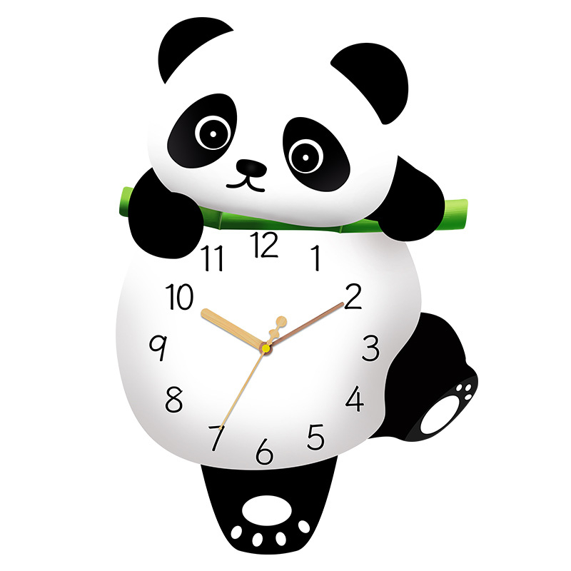 Slatki zidni sat s panda motivom, tih kvarcni mehanizam, montaža bez bušenja