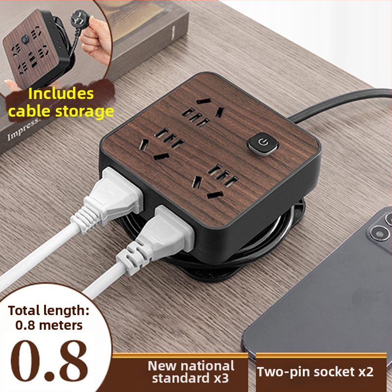 Fa textúrájú otthoni használatra szolgáló többaljzat oldalsó dugóval, 10A, 100–250V, ABS ház, réz vezetők, 3C tanúsítvány