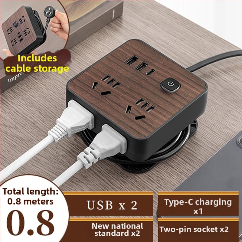 Fa textúrájú otthoni használatra szolgáló többaljzat oldalsó dugóval, 10A, 100–250V, ABS ház, réz vezetők, 3C tanúsítvány