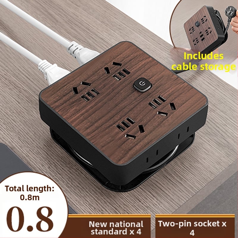 Fa textúrájú otthoni használatra szolgáló többaljzat oldalsó dugóval, 10A, 100–250V, ABS ház, réz vezetők, 3C tanúsítvány