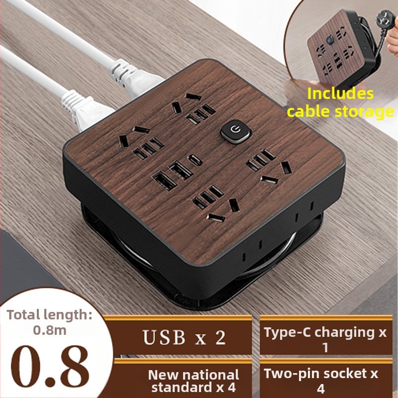 Fa textúrájú otthoni használatra szolgáló többaljzat oldalsó dugóval, 10A, 100–250V, ABS ház, réz vezetők, 3C tanúsítvány