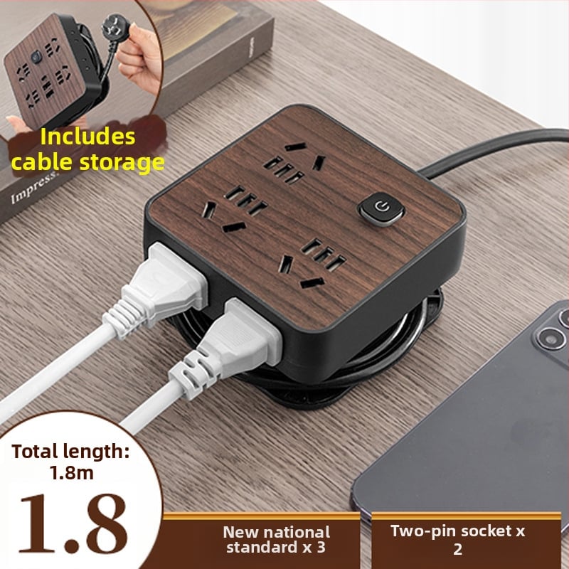 Fa textúrájú otthoni használatra szolgáló többaljzat oldalsó dugóval, 10A, 100–250V, ABS ház, réz vezetők, 3C tanúsítvány