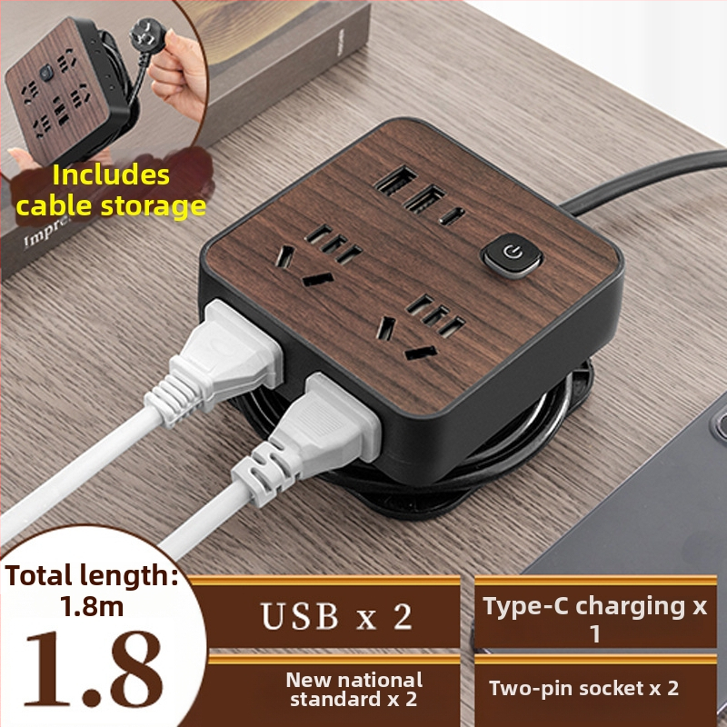 Fa textúrájú otthoni használatra szolgáló többaljzat oldalsó dugóval, 10A, 100–250V, ABS ház, réz vezetők, 3C tanúsítvány