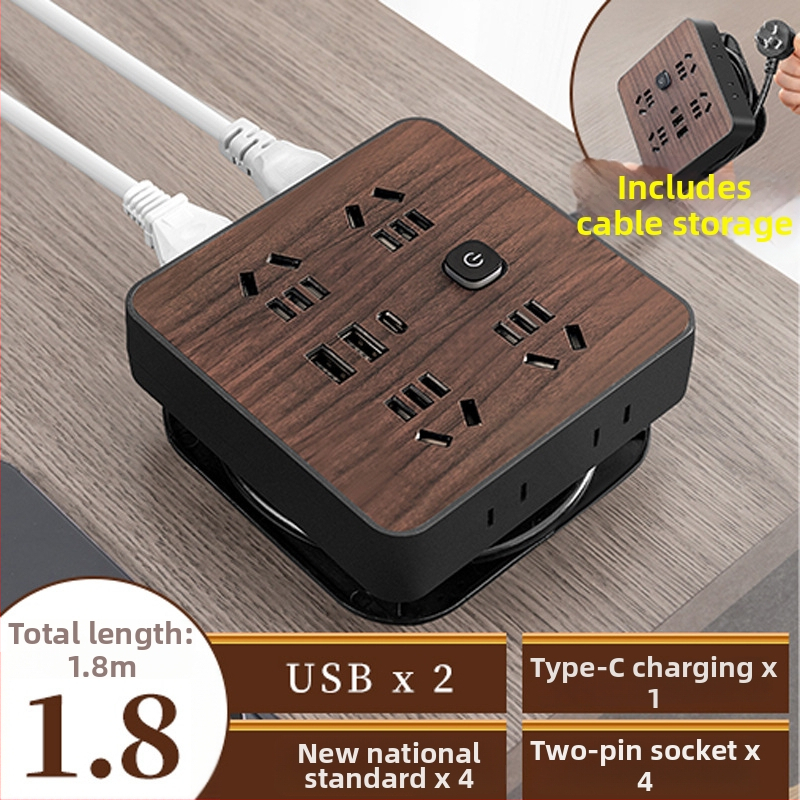 Fa textúrájú otthoni használatra szolgáló többaljzat oldalsó dugóval, 10A, 100–250V, ABS ház, réz vezetők, 3C tanúsítvány