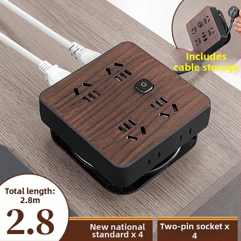 Fa textúrájú otthoni használatra szolgáló többaljzat oldalsó dugóval, 10A, 100–250V, ABS ház, réz vezetők, 3C tanúsítvány