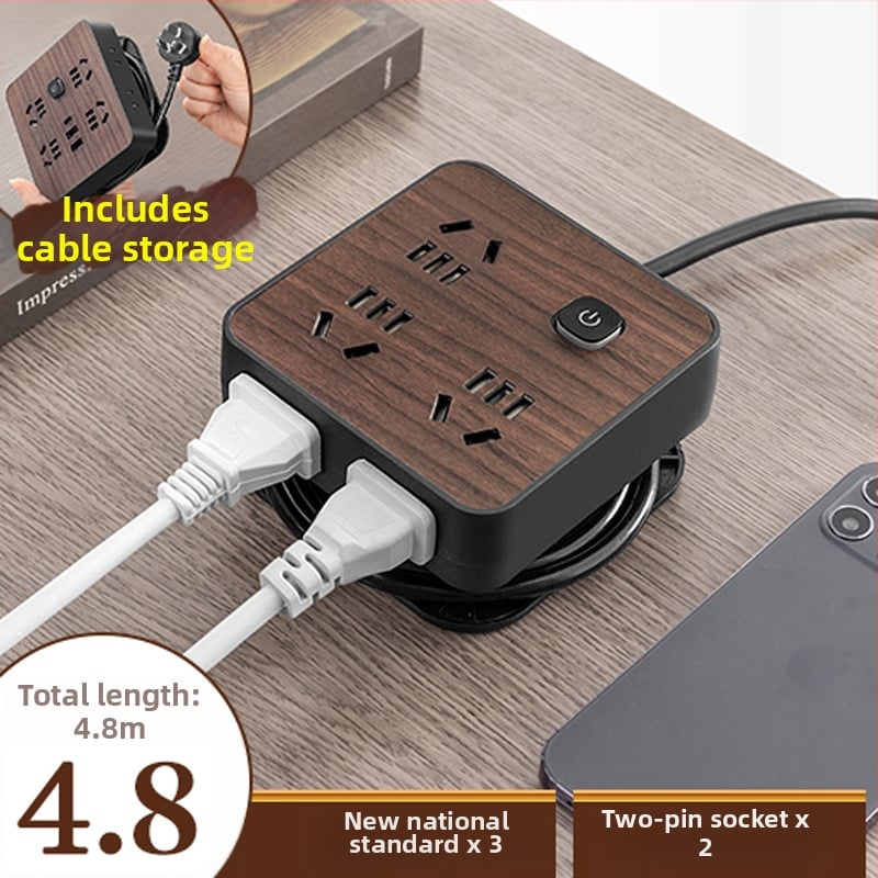 Fa textúrájú otthoni használatra szolgáló többaljzat oldalsó dugóval, 10A, 100–250V, ABS ház, réz vezetők, 3C tanúsítvány