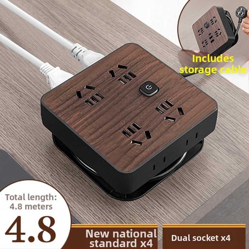 Fa textúrájú otthoni használatra szolgáló többaljzat oldalsó dugóval, 10A, 100–250V, ABS ház, réz vezetők, 3C tanúsítvány