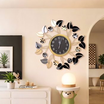 Nerezové nástenné hodiny pre obývaciu izbu, moderný umelecký dizajn; kovové puzdro, kovová ciferník, sklenené zrkadlo