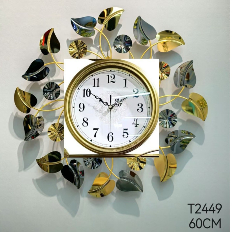 Nerezové nástenné hodiny pre obývaciu izbu, moderný umelecký dizajn; kovové puzdro, kovová ciferník, sklenené zrkadlo