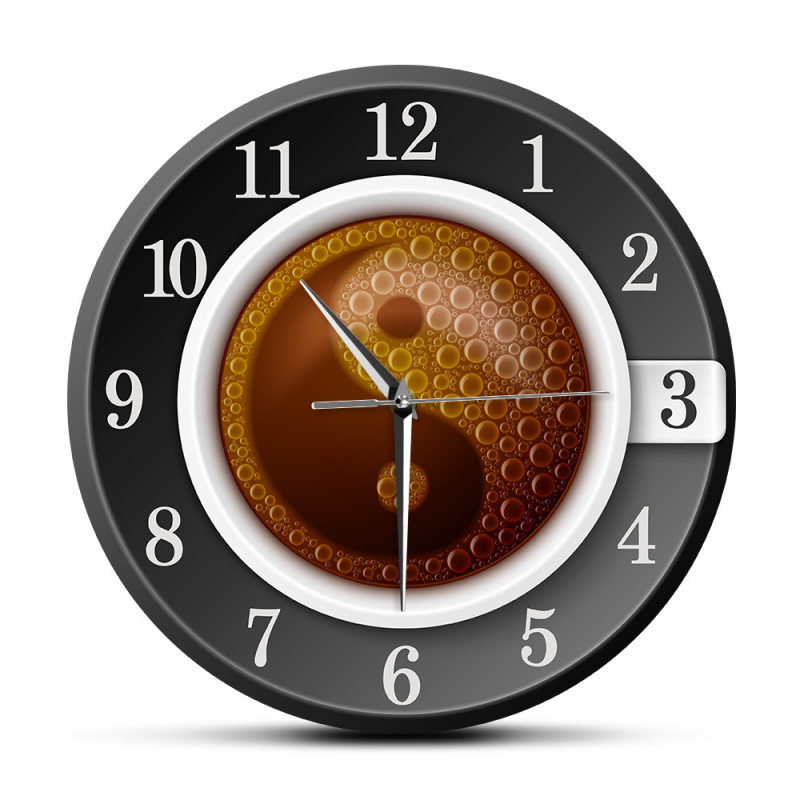Ceas de perete cu temă cafea, formă de ceașcă de cafea, mișcare cu trecere lină a secundei, alimentare cu baterie, carcasă PU
