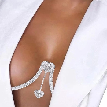 Ženski lanac za tijelo s dvostrukim srcem i kristalima - lanac za prsa - proljeće 2025