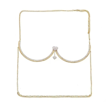 Ženski lanac za tijelo s dvostrukim srcem i kristalima - lanac za prsa - proljeće 2025