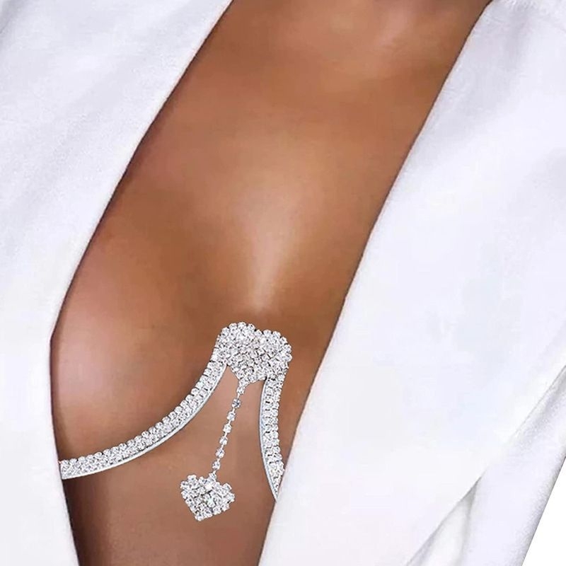 Ženski lanac za tijelo s dvostrukim srcem i kristalima - lanac za prsa - proljeće 2025