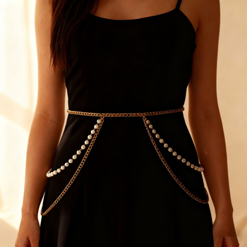 Metalna lančeta za bokove s umjetnim perlama, višeslojni lanac za tijelo za bikini na plaži