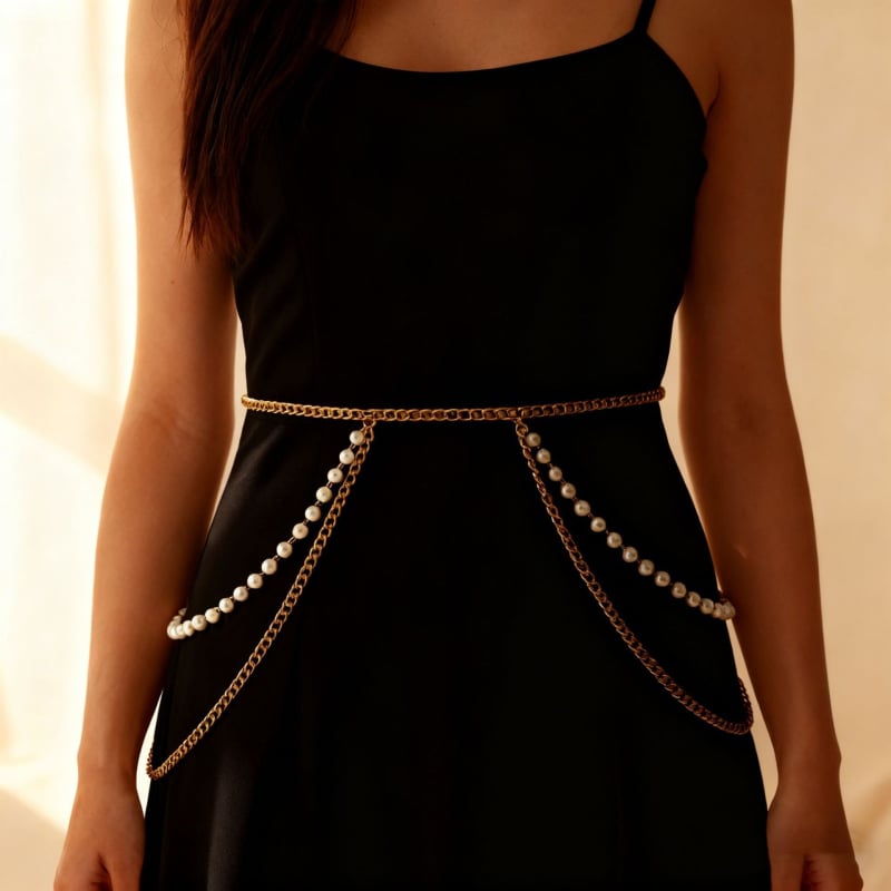 Metalna lančeta za bokove s umjetnim perlama, višeslojni lanac za tijelo za bikini na plaži