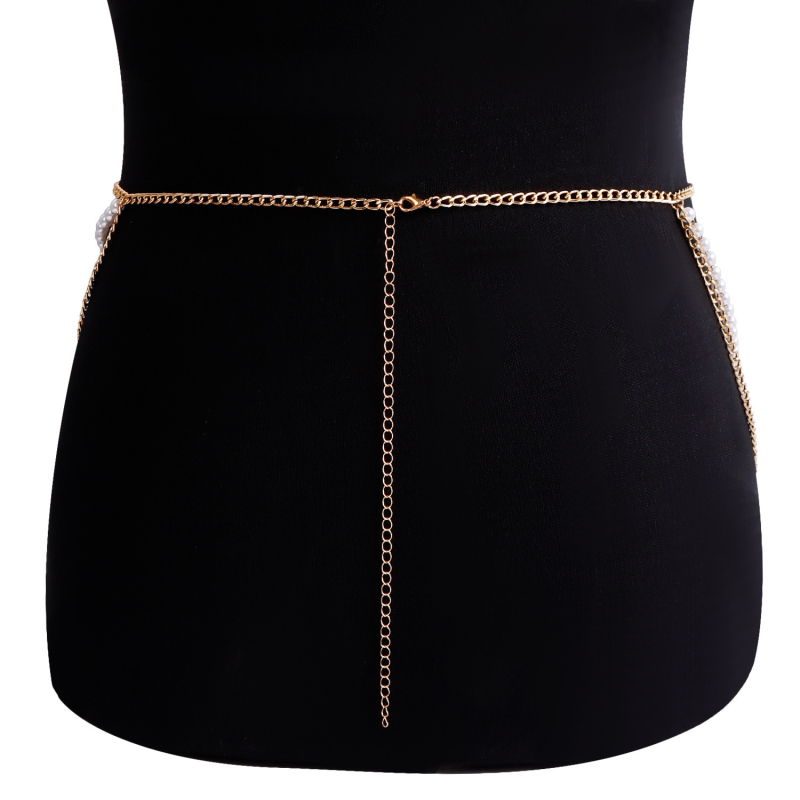 Metalna lančeta za bokove s umjetnim perlama, višeslojni lanac za tijelo za bikini na plaži