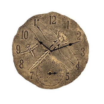 Zidni sat s termometrom, okrugli brojčanik od smole, IP44 vodootporan, napajanje baterijom