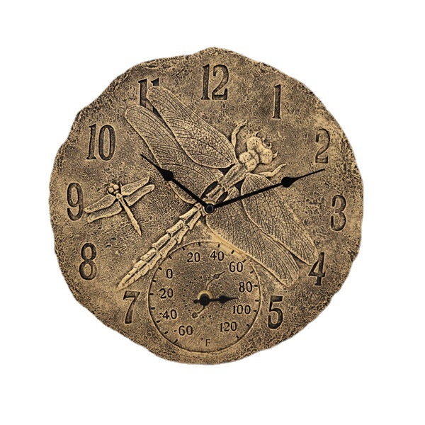 Zidni sat s termometrom, okrugli brojčanik od smole, IP44 vodootporan, napajanje baterijom