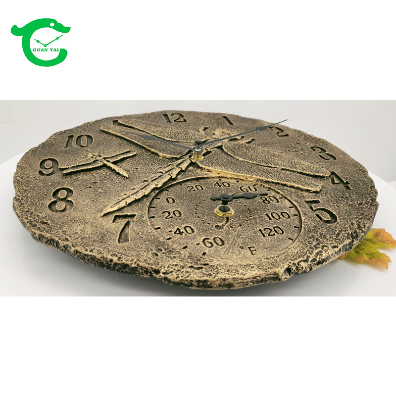 Zidni sat s termometrom, okrugli brojčanik od smole, IP44 vodootporan, napajanje baterijom