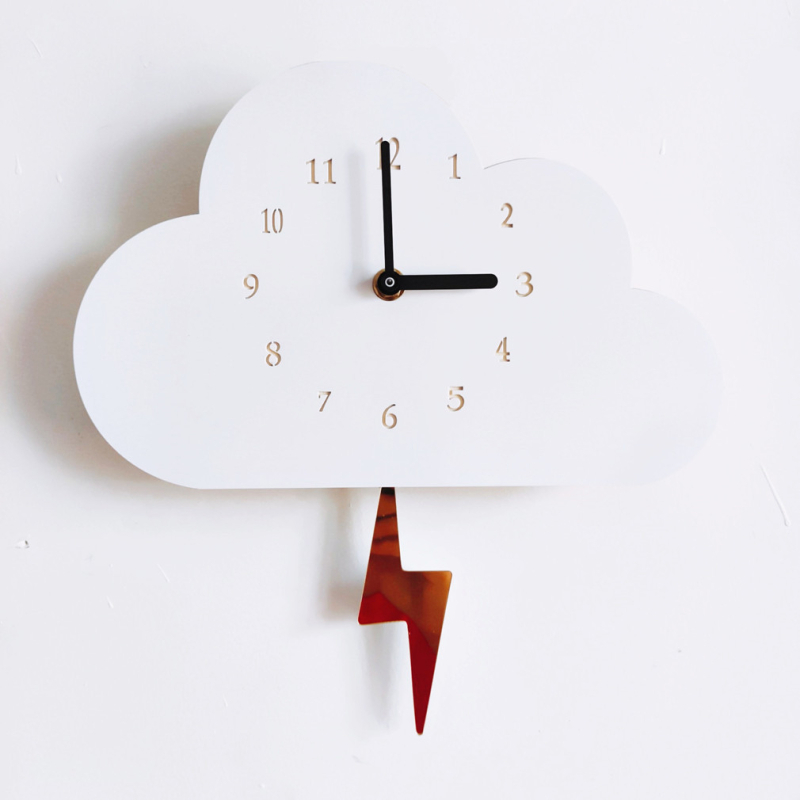Nástenné hodiny s dreveným tvarom oblaku, nordický štýl, plynulý chod, na batérie, drevený ciferník a akrylové sklo